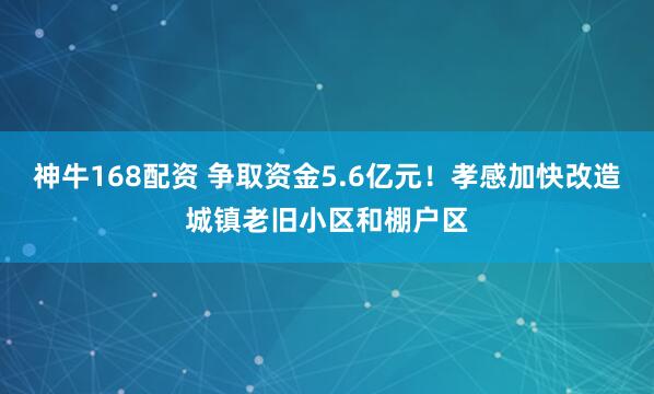 神牛168配资 争取资金5.6亿元！孝感加快改造城镇老旧小区和棚户区